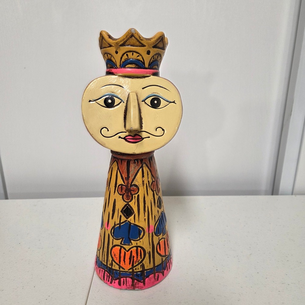 Vintage Lego Japan King Playing Card Ceramic Piggy Bank Mid Century Kitsch 8.5in
